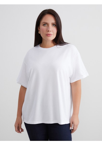 Büyük Beden Bisiklet Yaka Oversize Kadın Tişört