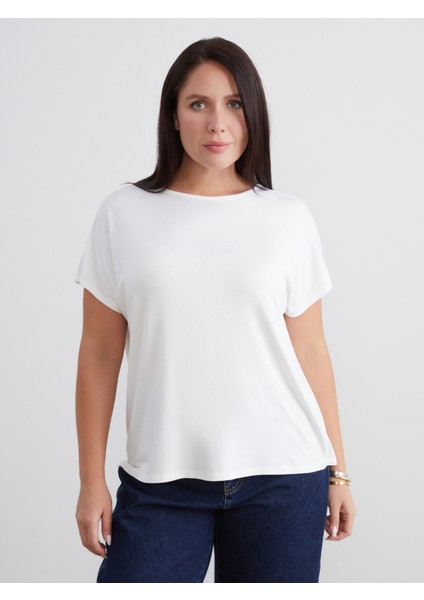 Büyük Beden Bisiklet Yaka Oversize Kadın Tişört