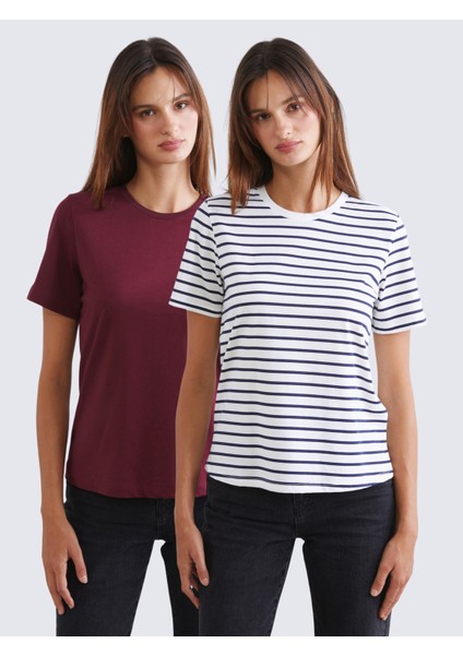 Bisiklet Yaka Kadın Tişört 2'li