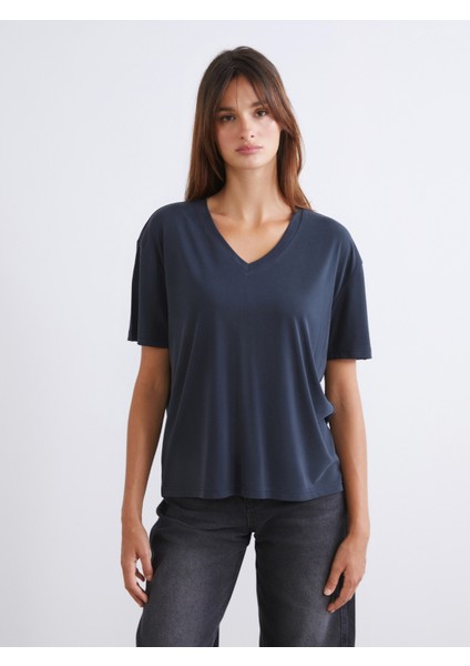 V Yaka Modal Karışımlı Kadın Tişört 2'li modelleri