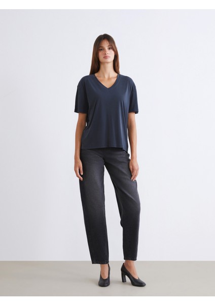 V Yaka Modal Karışımlı Kadın Tişört 2'li fırsatları