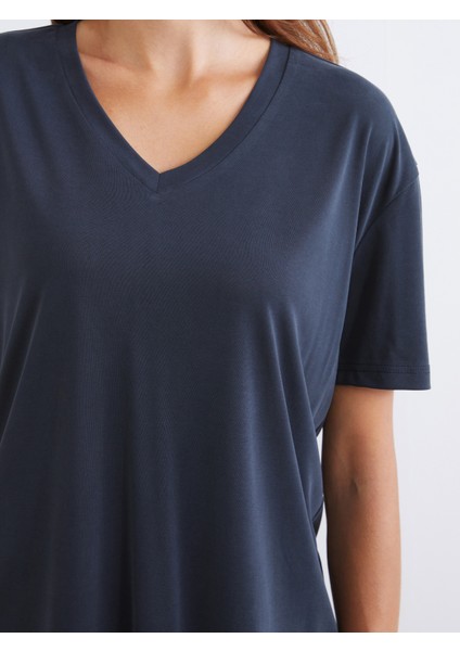 V Yaka Modal Karışımlı Kadın Tişört 2'li