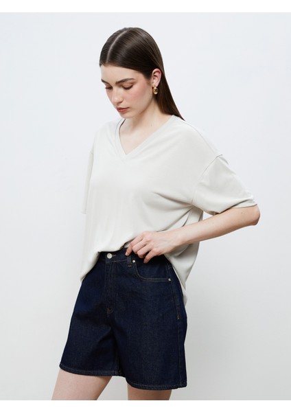 V Yaka Modal Karışımlı Kadın Tişört