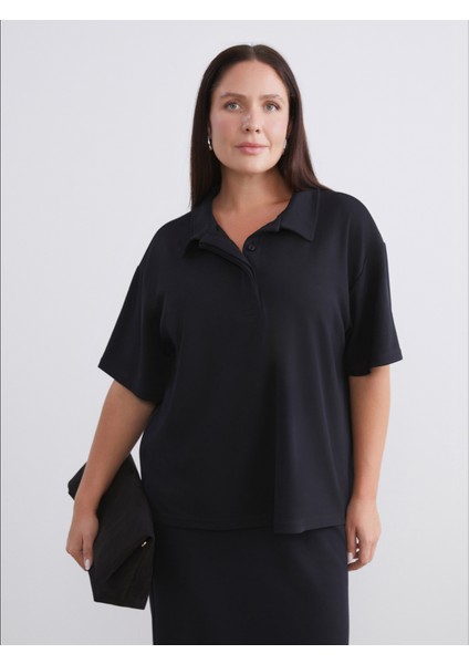 Büyük Beden Polo Yaka Kadın Tişört