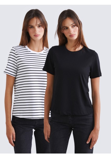 Bisiklet Yaka Kadın Tişört 2'li