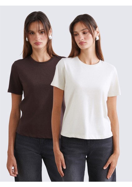 Bisiklet Yaka Kadın Tişört 2'li