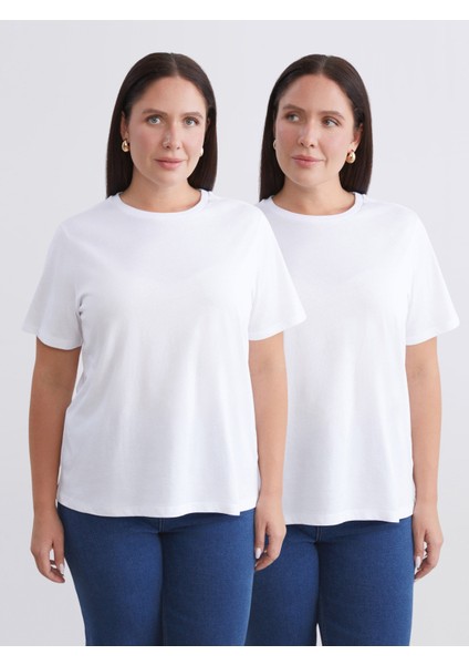 Büyük Beden Bisiklet Yaka Kadın Tişört 2'li