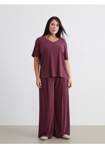 Büyük Beden V Yaka Modal Karışımlı Kadın Tişört fiyatları