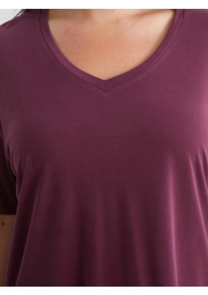 Büyük Beden V Yaka Modal Karışımlı Kadın Tişört modelleri