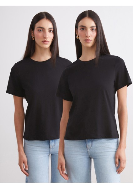 Bisiklet Yaka Kadın Tişört 2'li