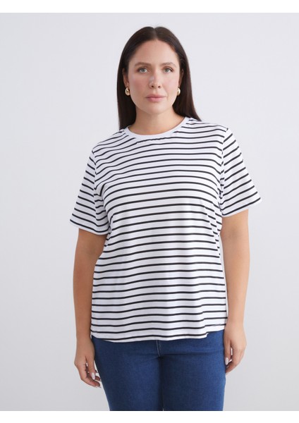 Büyük Beden Çizgili Kadın Tişört 2'li fiyatları