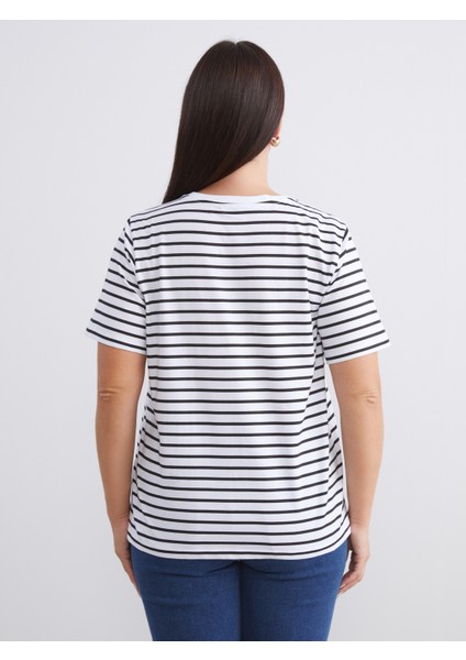 Büyük Beden Çizgili Kadın Tişört 2'li