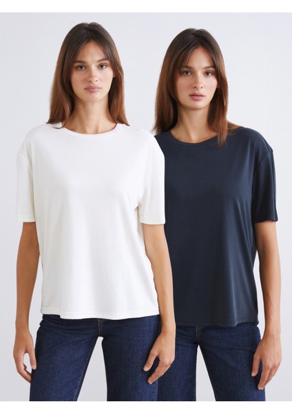 Bisiklet Yaka Modal Karışımlı Kadın Tişört 2'li