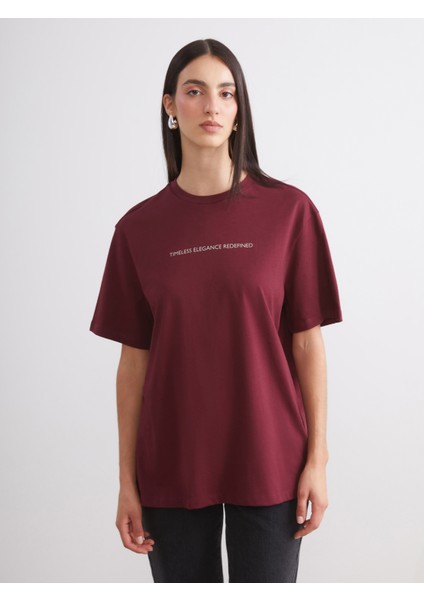 Bisiklet Yaka Baskılı Oversize Kadın Tişört 2'li modelleri