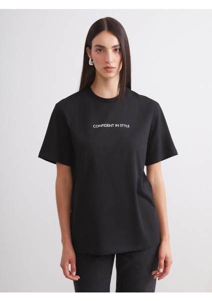 Bisiklet Yaka Baskılı Oversize Kadın Tişört 2'li indirimleri