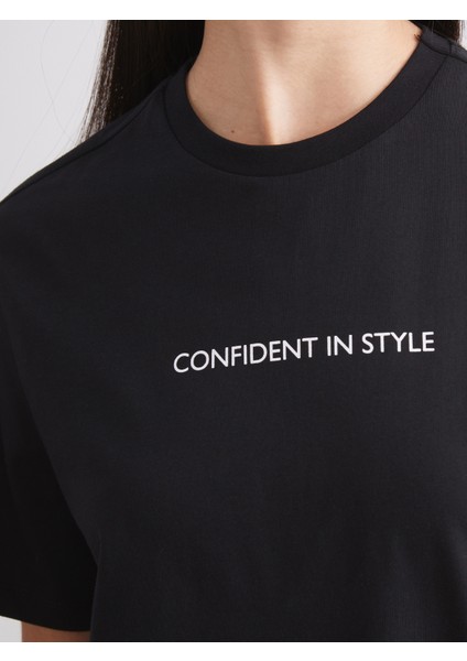 Bisiklet Yaka Baskılı Oversize Kadın Tişört 2'li