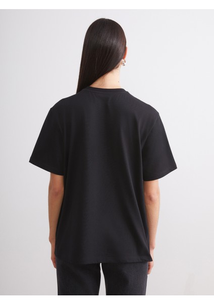 Bisiklet Yaka Baskılı Oversize Kadın Tişört 2'li