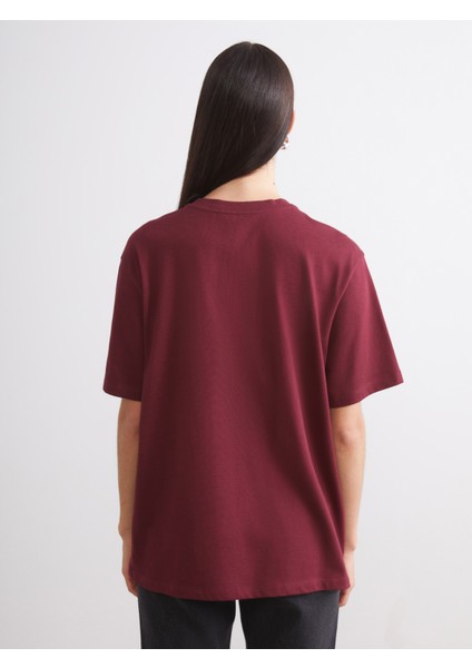 Bisiklet Yaka Baskılı Oversize Kadın Tişört 2'li