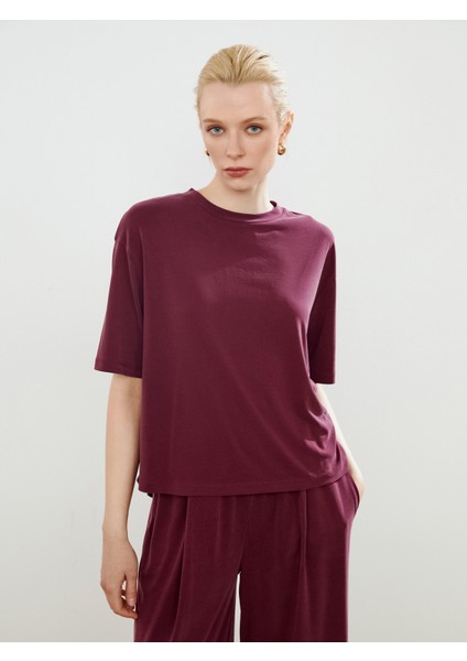 Bisiklet Yaka Modal Karışımlı Kadın Tişört