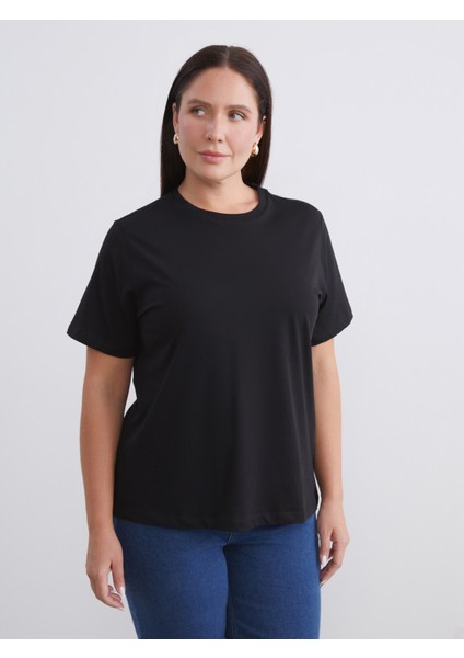 Büyük Beden Bisiklet Yaka Kadın Tişört 2'li modelleri