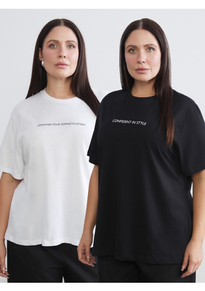 Büyük Beden Baskılı Kadın Tişört 2'li