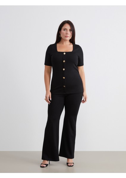 Büyük Beden Dar Fit Ispanyol Paça Kadın Pantolon