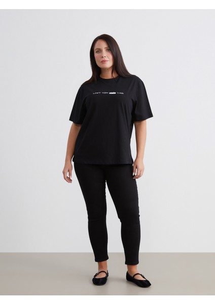 Büyük Beden Bisiklet Yaka Baskılı Kadın Tişört fiyatları