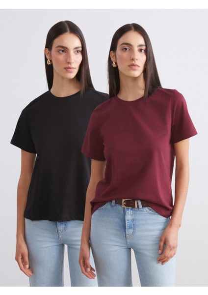 Bisiklet Yaka Kadın Tişört 2'li