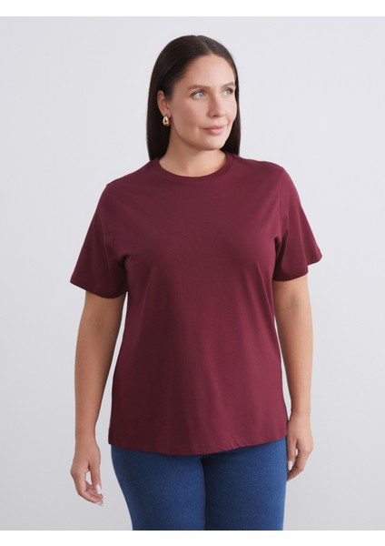 Büyük Beden Bisiklet Yaka Kadın Tişört 2'li modelleri