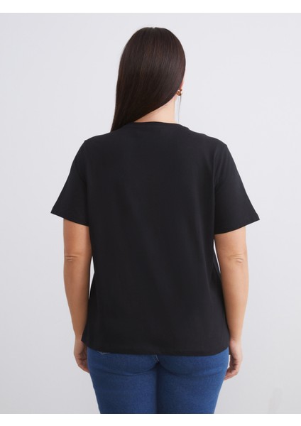 Büyük Beden Bisiklet Yaka Kadın Tişört 2'li