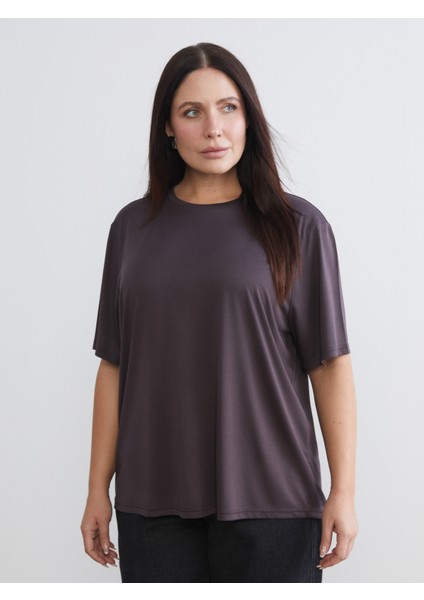 Büyük Beden Bisiklet Yaka Kadın Tişört 2'li modelleri