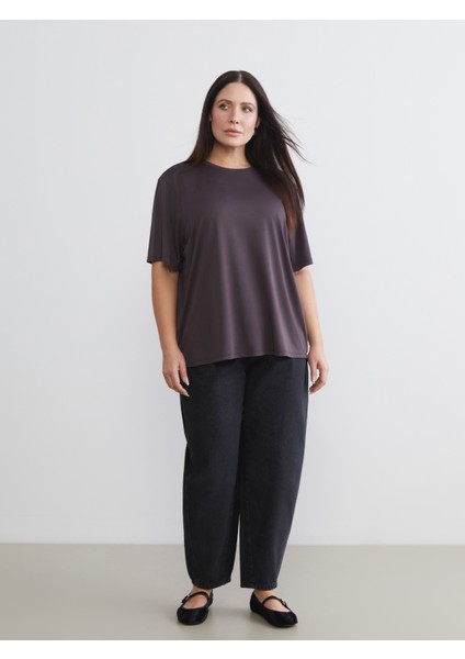 Büyük Beden Bisiklet Yaka Kadın Tişört 2'li fırsatları