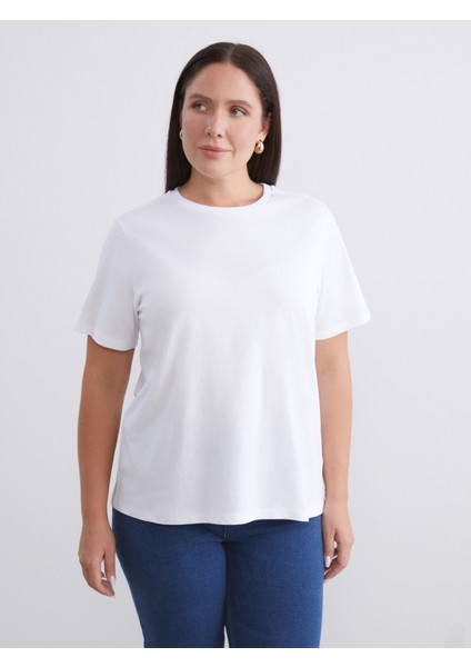 Büyük Beden Bisiklet Yaka Kadın Tişört 2'li modelleri