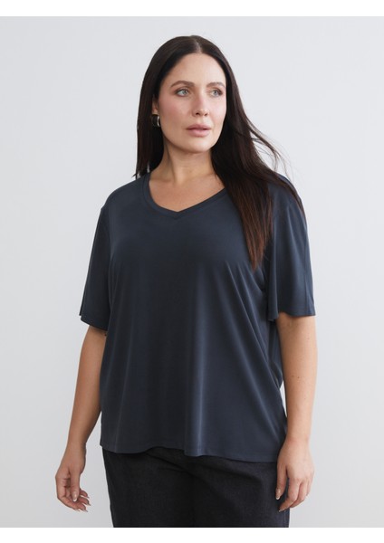 Büyük Beden V Yaka Kadın Tişört 2'li