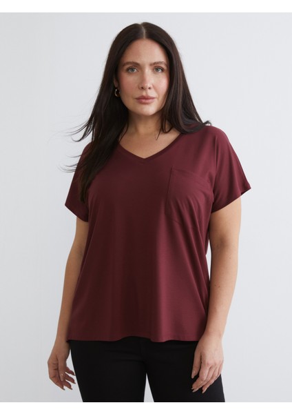 Büyük Beden V Yaka Kadın Tişört