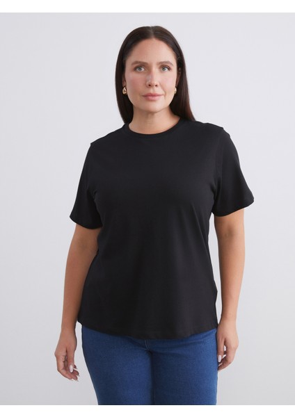 Büyük Beden Bisiklet Yaka Kadın Tişört 2'li modelleri