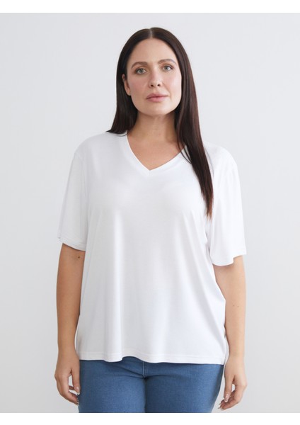 Büyük Beden V Yaka Kadın Tişört 2'li modelleri