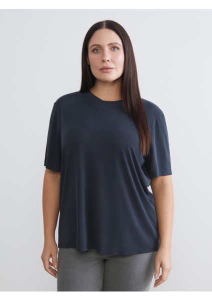 Büyük Beden Bisiklet Yaka Kadın Tişört 2'li modelleri