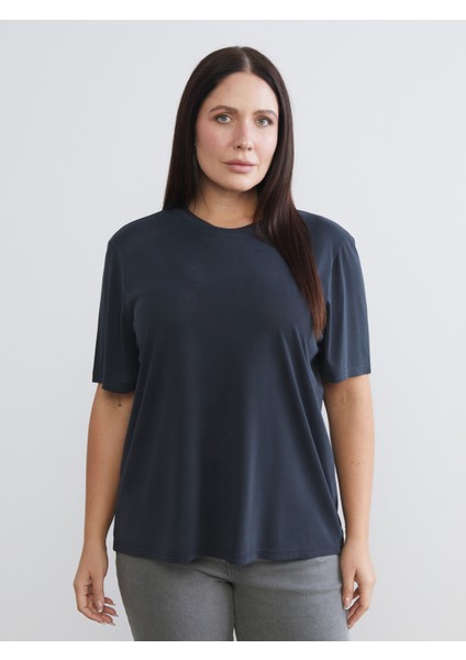 Büyük Beden Bisiklet Yaka Kadın Tişört 2'li modelleri