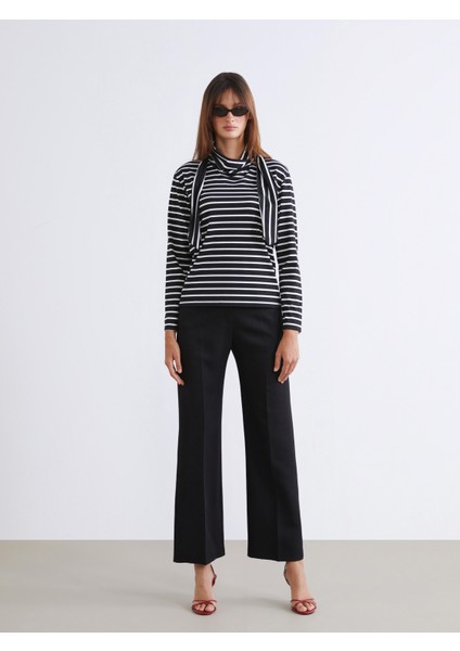 Dik Yaka Çizgili Kadın Tişört fiyatları