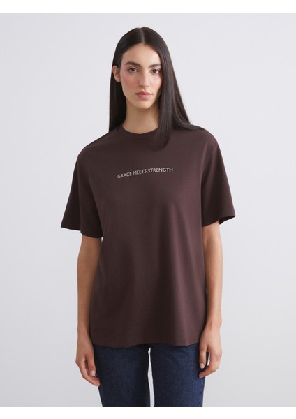 Bisiklet Yaka Baskılı Oversize Kadın Tişört 2'li fiyatları