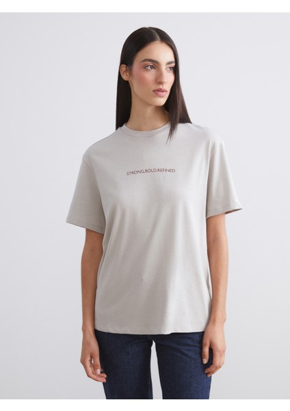 Bisiklet Yaka Baskılı Oversize Kadın Tişört 2'li modelleri