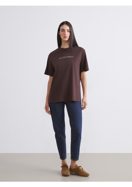 Bisiklet Yaka Baskılı Oversize Kadın Tişört 2'li fırsatları