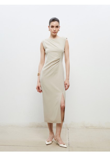 Bisiklet Yaka Büzgülü Elbise