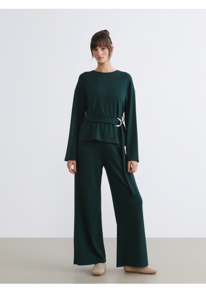 Beli Lastikli Geniş Paça Kadın Eşofman Altı