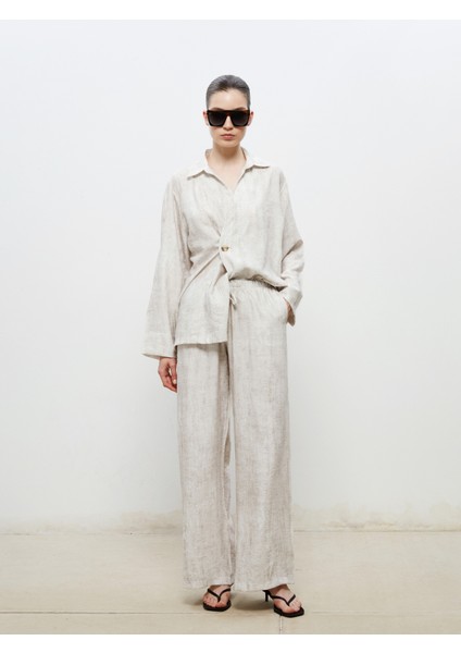 Beli Lastikli Keten Karışımlı Kadın Pantolon