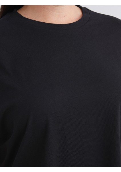 Büyük Beden Bisiklet Yaka Oversize Kadın Tişört modelleri