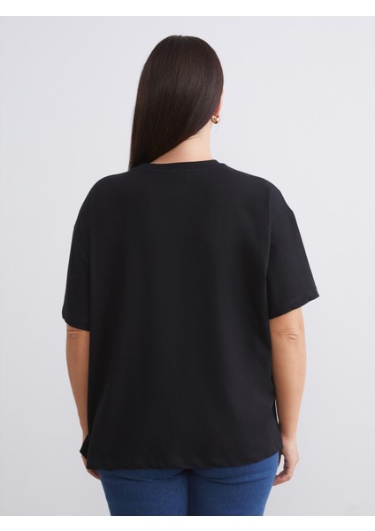 Büyük Beden Bisiklet Yaka Oversize Kadın Tişört fırsatları