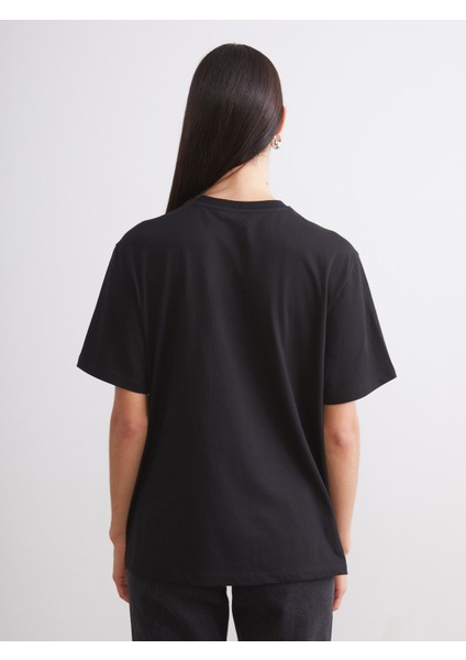 Bisiklet Yaka Baskılı Oversize Kadın Tişört 2'li