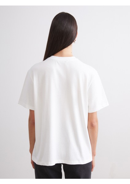 Bisiklet Yaka Baskılı Oversize Kadın Tişört 2'li